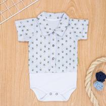 Body Camisa para Bebê Manga Curta Em Tricoline Coqueiro Cinza