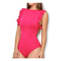 Body canelado cavado babado com bojo feminino moda fashion