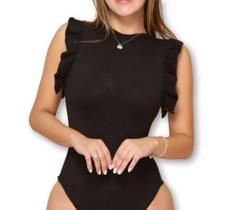 Body canelado cavado feminino babado com bojo bory moda blogueira