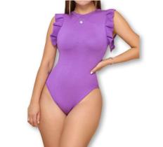 Body canelado cavado feminino babado com bojo moda feminina