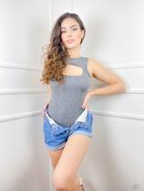 Body canelado cavado recorte no decote feminino modal feminina fashion