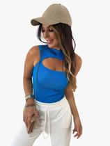 Body Canelado Feminino Regata Abertura Frontal Golinha Sem Bojo Ribana Premium