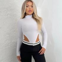 Body Cavado Feminino Manga Longa Gola Alta Cores Variadas