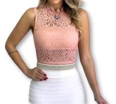 body cavado feminino renda gola alta com bojo