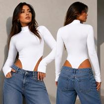 Body Cavado Lateral Gola Alta Manga Longa Dedeira Estiloso - Body Cavado Lateral Gola Alta Manga Longa Dedeira Estiloso -