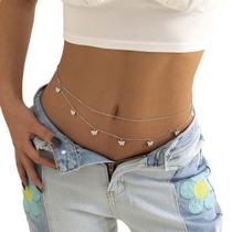 Body Chain Corrente Cintura Strass Borboletas Luxo Feminino -