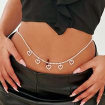 Body Chain Corrente Cintura Strass Coração Delicado Prateado Body Chain Corrente Cintura Strass Coração Delicado Prateado