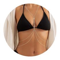 Body Chain Corrente Corpo Strass Franja Luxo Feminino Verão -
