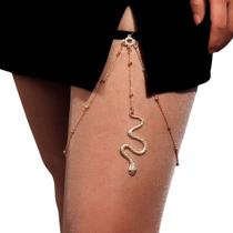 Body Chain Corrente Coxa Strass Dourado Cobra Feminino -
