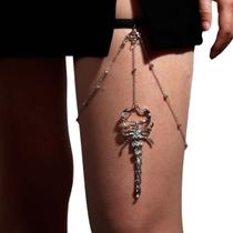 Body Chain Corrente Coxa Strass Prata Escorpião Feminino