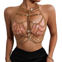 Body Chain dourado de várias camadas para festas noturnas femininas