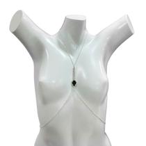 Body Chain Prata com Strass e Joia Verde