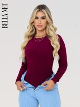 Body Collant Feminino Básico Manga Longa Anarruga Moda Blogueira Casual Elegante