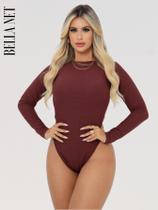Body Collant Feminino Básico Manga Longa Anarruga Moda Blogueira Casual Elegante