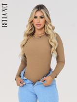 Body Collant Feminino Básico Manga Longa Anarruga Moda Blogueira Casual Elegante