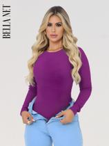 Body Collant Feminino Básico Manga Longa Anarruga Moda Blogueira Casual Elegante - Fúcsia - P