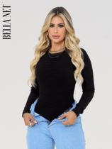 Body Collant Feminino Básico Manga Longa Anarruga Moda Blogueira Casual Elegante - Pink - G