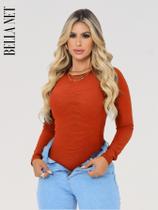 Body Collant Feminino Básico Manga Longa Anarruga Moda Blogueira Casual Elegante - Pink - G