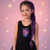 Body Collant Menina Tema Huntrix Guerreiras do Kpop Cor:PretoTamanho:12