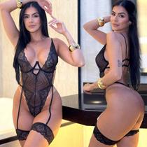 Body Com Cinta Liga Com Aro Sem Bojo Rendado Sensual