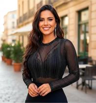 Body Com Fios De Glitter Brilhante Trasnparente Elegante