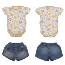Body Com Short Saia Bebê Menina Jeans Estampado Upi Uli