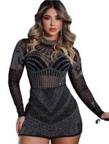 Body coracao manga longa tule transparente com aplique de pedrarias de brilho prata Body coracao manga longa tule transparente com aplique de pedrarias de brilho prata