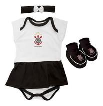 Body Corinthians Bebe + Pantufa + Lacinho Menina Oficial - Branco - GG (9-12 meses)