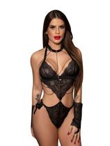 Body Cupido Lingerie Renda com Abertura de Luxo + Luvas