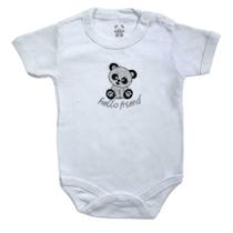 Body curto bebê branco bordado panda hello friend