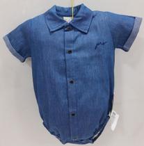 - Body Curto Jeans Luxo Bebê Menino Paraiso Tipo Camisa 10945 - Body Curto Jeans Luxo Bebê Menino Paraiso Tipo Camisa 10945