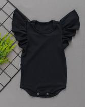 Body Curto para Bebê Manga Babado Canelado Preto