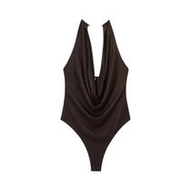 Body De Alças Cruzadas Marrom Sem Mangas Para Mulheres, Sexy, Costas Abertas, Body Para Festas De Body De Alças Cruzadas Marrom Sem Mangas Para Mulheres, Sexy, Costas Abertas, Body Para Festas De