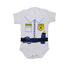 Body de Bebê Fantasia Branca Profissão de Policial Body de Bebê Fantasia Branca Profissão de Policial