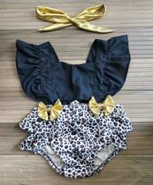 Body de Bebê Infantil Estampado De Onça Leopardo Marrom Claro E Escuro