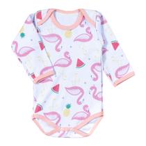 Body de bebê longo flamingos branco Body de bebê longo flamingos branco