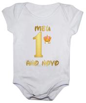 Body de bebê manga curta meu primeiro ano novo coroa Body de bebê manga curta meu primeiro ano novo coroa
