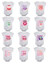 Body de bebê mesversario corujinhas Kit com 12 bodies
