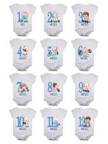 Body de Bebê Mesversario Neném Personal Kit 12 Bodies de 1 a 12 Meses