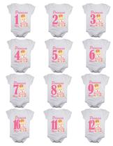 Body de bebê mesversario ursinha princesa - Kit 12 bodies - Calupa