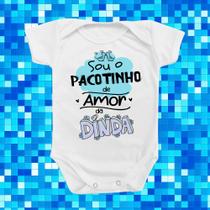 Body de Bebê Pacotinho de Amor da Dinda Madrinha Presente Dia do Batizado Menino Azul