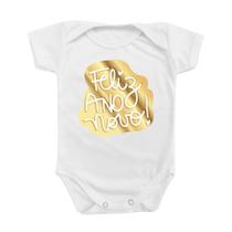 Body de Bebê Roupinha Feliz Ano Novo Frase Fundo Dourado Letras Temático Festas Menino Menina MB Body de Bebê Roupinha Feliz Ano Novo Frase Fundo Dourado Letras Temático Festas Menino Menina MB