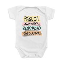 Body de Bebê Roupinha Feliz Páscoa Jesus Renovação Amor Doçura Neutro MoniBeni