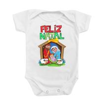 Body de Bebê Roupinha Festas Presente Temático Feliz Natal Presepio Jesus na Mangedoura Menino Jesus