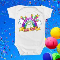 Body de Bebê Roupinha Presente Feliz Ano Novo Happy New Year Arco Irís Divertido Temático Body de Bebê Roupinha Presente Feliz Ano Novo Happy New Year Arco Irís Divertido Temático