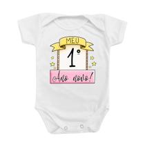 Body de Bebê Roupinha Temático Festas Meu Primeiro Ano Novo Divertido Menina Rosa Body de Bebê Roupinha Temático Festas Meu Primeiro Ano Novo Divertido Menina Rosa