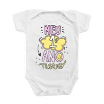 Body de Bebê Roupinha Temático Festas Meu Primeiro Ano Novo Rosa Menina Comemoração Body de Bebê Roupinha Temático Festas Meu Primeiro Ano Novo Rosa Menina Comemoração