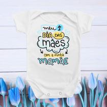 Body De Bebê Roupinha Temático Meu Primeiro Dia das Mães Menino Azul Presente Divertido