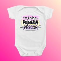 Body De Bebê Roupinha Temático Minha Primeira Páscoa Menina Rosa
