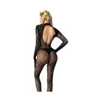 Body De Malha Sexy Com Estampa De Leopardo Para Mulheres, Manga Longa, Transparente, Lingerie,